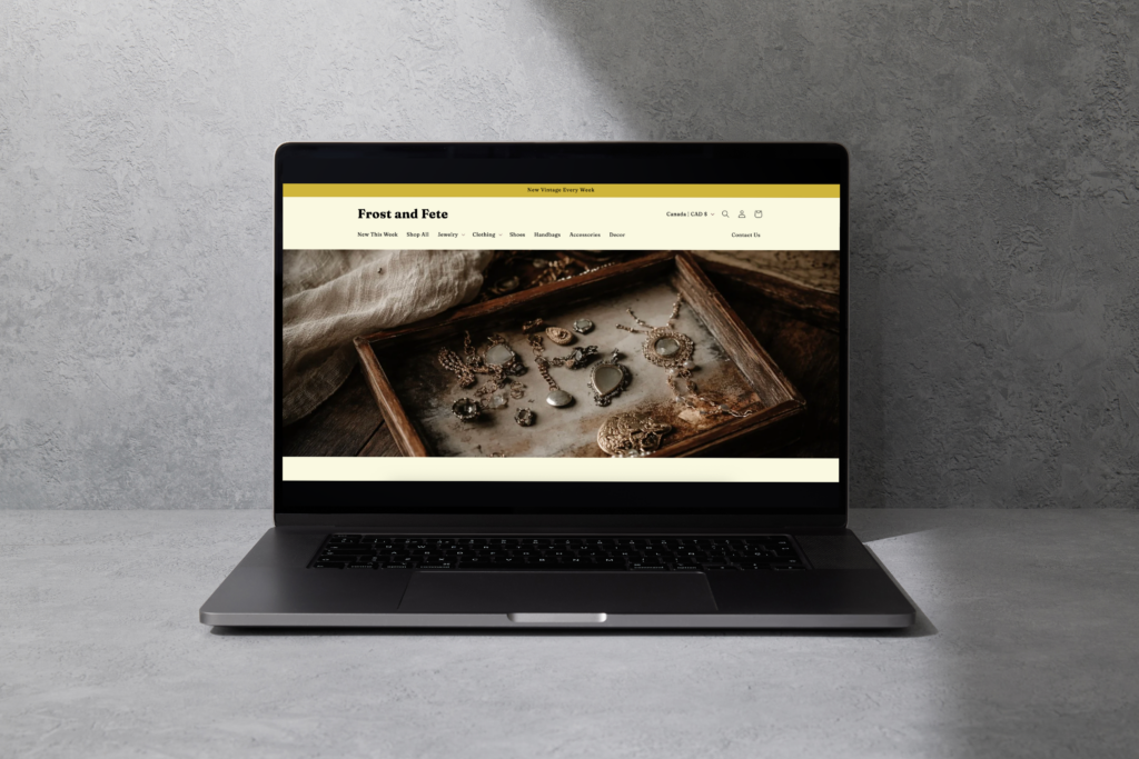 Frost and Fete e-commerce website displayed on a laptop